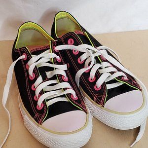 Converse Neon Pink Green Low Top Lace Up Double Tongue W 7 M 8 Unisex